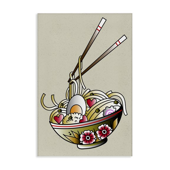 Stupell Industries Tattoo Style Ramen Bowl Food & Beverage Painting Wrapped Canvas Art Print Wall Art, 20 x 30