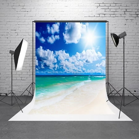 Image of GreenDecor 5X7ft Blue Sky Beach Resort Photography Backgrounds Cloth Wedding Beach Themed backdrop