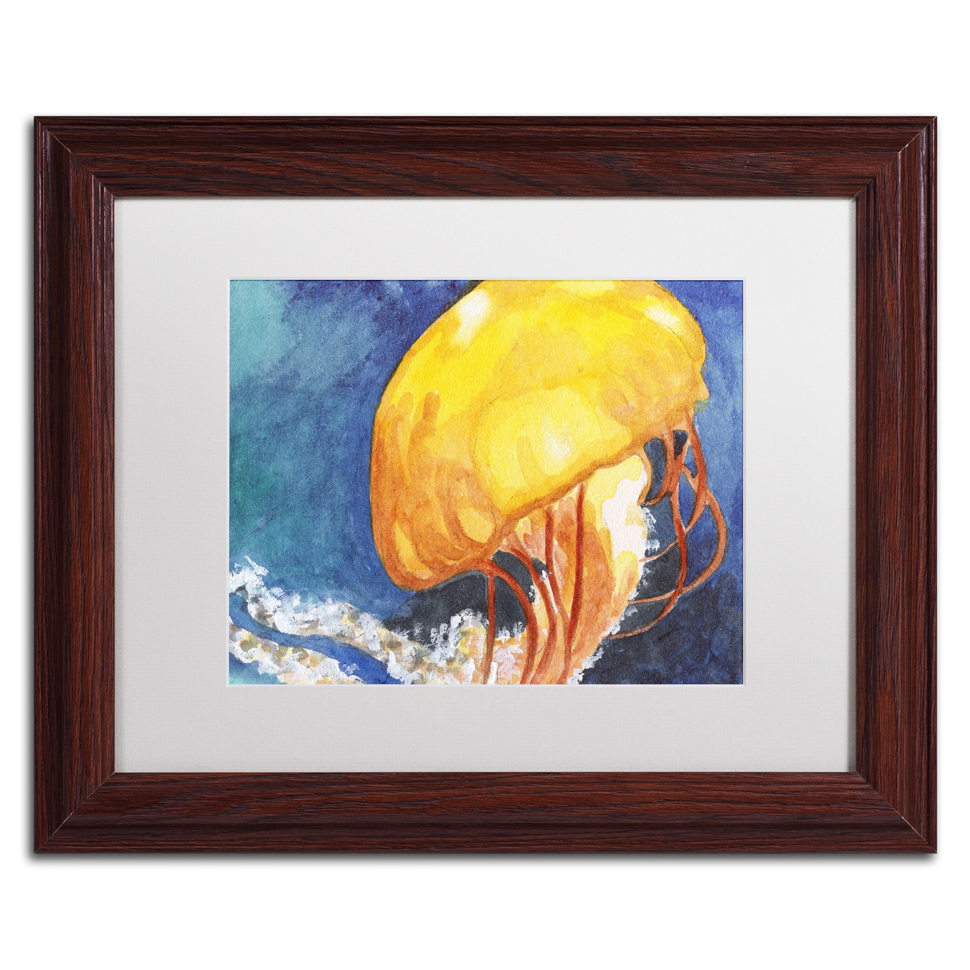 Trademark Fine Art "Jelly Fish II" Canvas Art by Jennifer Redstreake White Matte, Wood Frame