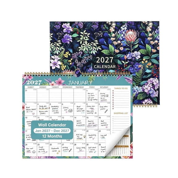 Wall Calendar 2026-2027, Floral Hanging Planner, Midnight Garden