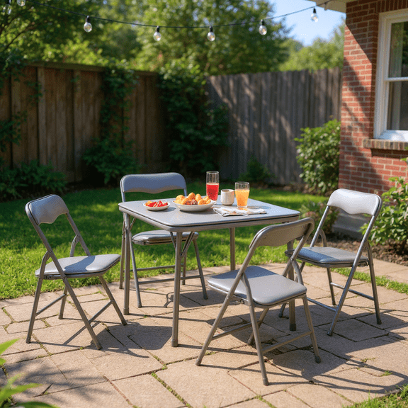 Homy Casa 5-Piece Folding Table and Chairs Set, Compact Metal Design for Dining, Party & Office Use, Grey