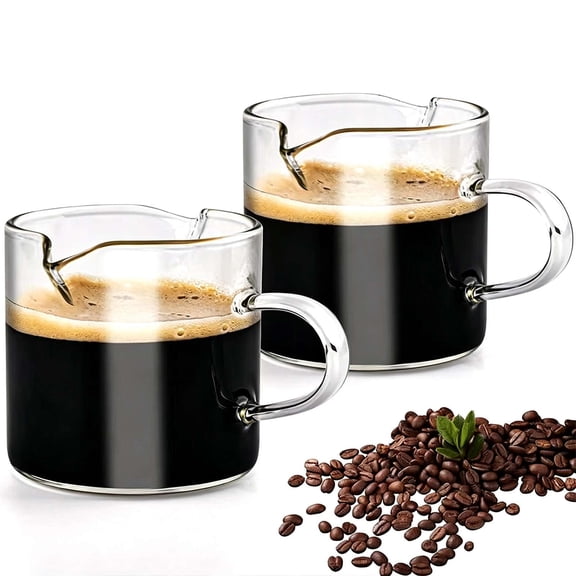 2-Pack Espresso Shot Cups, 4 OZ Espresso Cup with Handle, Microwave Safe Small Milk Jar for Coffee, Syrup, Dressing