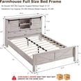 thumbnail image 4 of OKD Modern Farmhouse Full Platform Bed with Bookcase Headboard Storage and Charging Station, No Box Spring Needed, Antique Brush White, 4 of 6