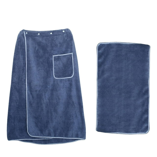 Toalla de baño portátil para hombre, bata de baño para spa, toallas de algodón para envolver el cuerpo con bolsillo, envoltura de baño ajustable, 31,5x59 pulgadas (azul)