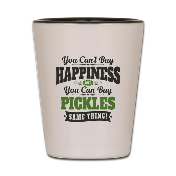 CafePress - Pickles Happiness - White/Black Shot Glass, Unique and Funny Shot Glass