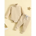 thumbnail image 2 of Wassery 2PCS Baby Girl Boy Fall Winter Clothes Infant Long Sleeve High Neck Ribbed Romper Top Pants Newborn Casual Pants Sets Outfit 0-24M, 2 of 9