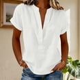 thumbnail image 5 of Craaazy Women's Relaxed Fit V Neck Blouse, Solid Color Short Sleeve Linen Cotton Tops, Comfy Casual Shirt for Summer Gifts, 5 of 6