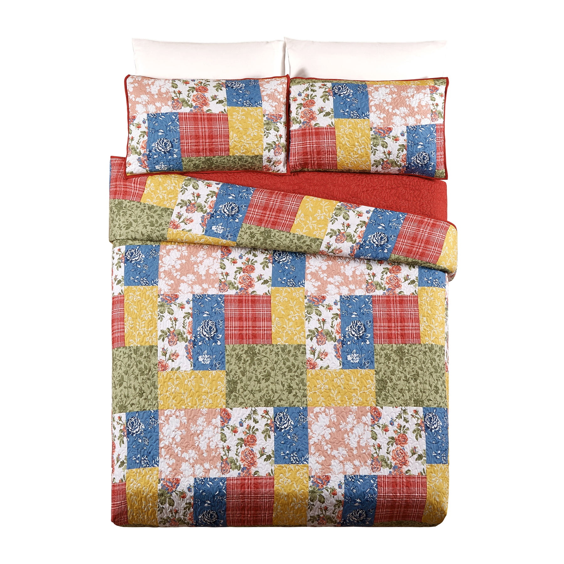 Modern Heirloom Farmhouse Florals 3-Piece Quilt Set, Multicolor, Full/Queen, All Ages