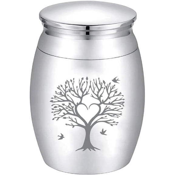 Tree of Life Mini Cremation Urn Small Keepsake Urns Ashes Holder Love Bird Alloy Sharing Funeral Urn Kit Memorials Miniature Container Decorative Urn for Female Male Pet 1.6x1.2Inch Silvery