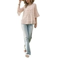thumbnail image 2 of Chiffon Floral Top for Women's Ruffled Sleeve Round Neck Casual Blouse S Beige, 2 of 6