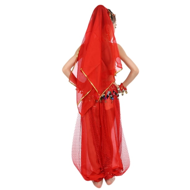 Gibobby Conjunto para bebé y niño Trajes de danza del vientre hechos a mano para niños y Niñass, ropa de danza para danza del vientre para niños(Rojo, Mediano)