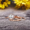 thumbnail image 5 of 10k Rose Gold 2.25 Carat 6mm Round Cut Aquamarine Engagement Rings With Two Matching Wedding Band Diamonds Halo Design Art Deco, 5 of 5