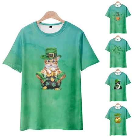 

LANLIN St. Patrick s Day Men s Women s Short Sleeve Tee Shirts Fashion Tops Up to 8XL