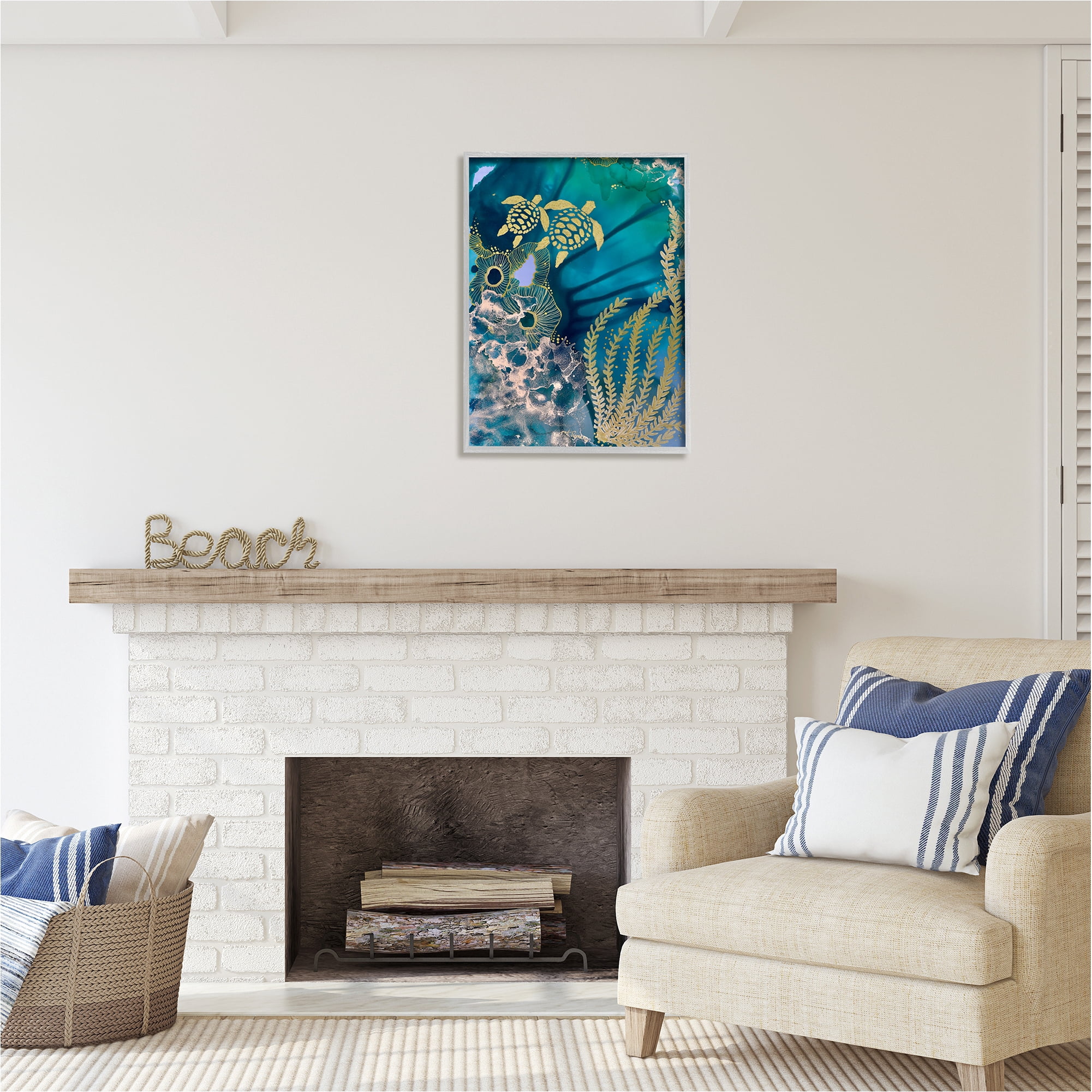 Stupell Industries Modern Sea Life Patterns Abstract Painting Gray Framed Art Print Wall Art, 24 x 30