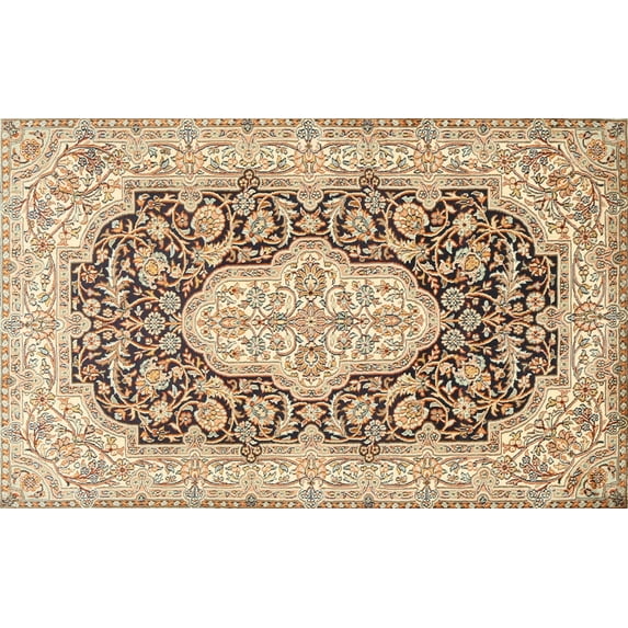 Ahgly Company Indoor Rectangle Traditional Brown Gold Medallion Area Rugs, 5' x 7'