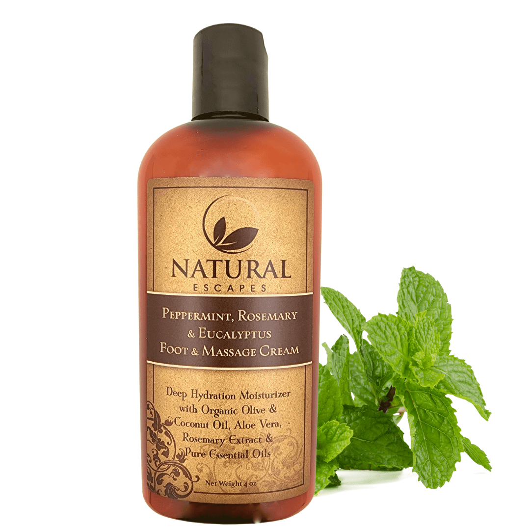 Peppermint, Rosemary & Eucalyptus Massage & Foot Cream | Peppermint Foot Cream for Dry Feet, Cracked Heels | Moisturizing Massage Lotion