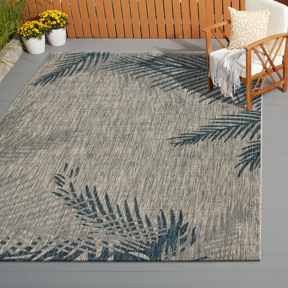 LR Home Captiva Gray / Blue 5 ft. x 7 ft. Polypropylene Marine Beach