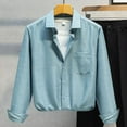 thumbnail image 1 of pstuiky camisas de manga larga para hombre, Camisa lisa de manga larga con solapa y bolsillo para hombre, informal, tipo cárdigan, blusa camisetas de hombre xl, 1 of 4