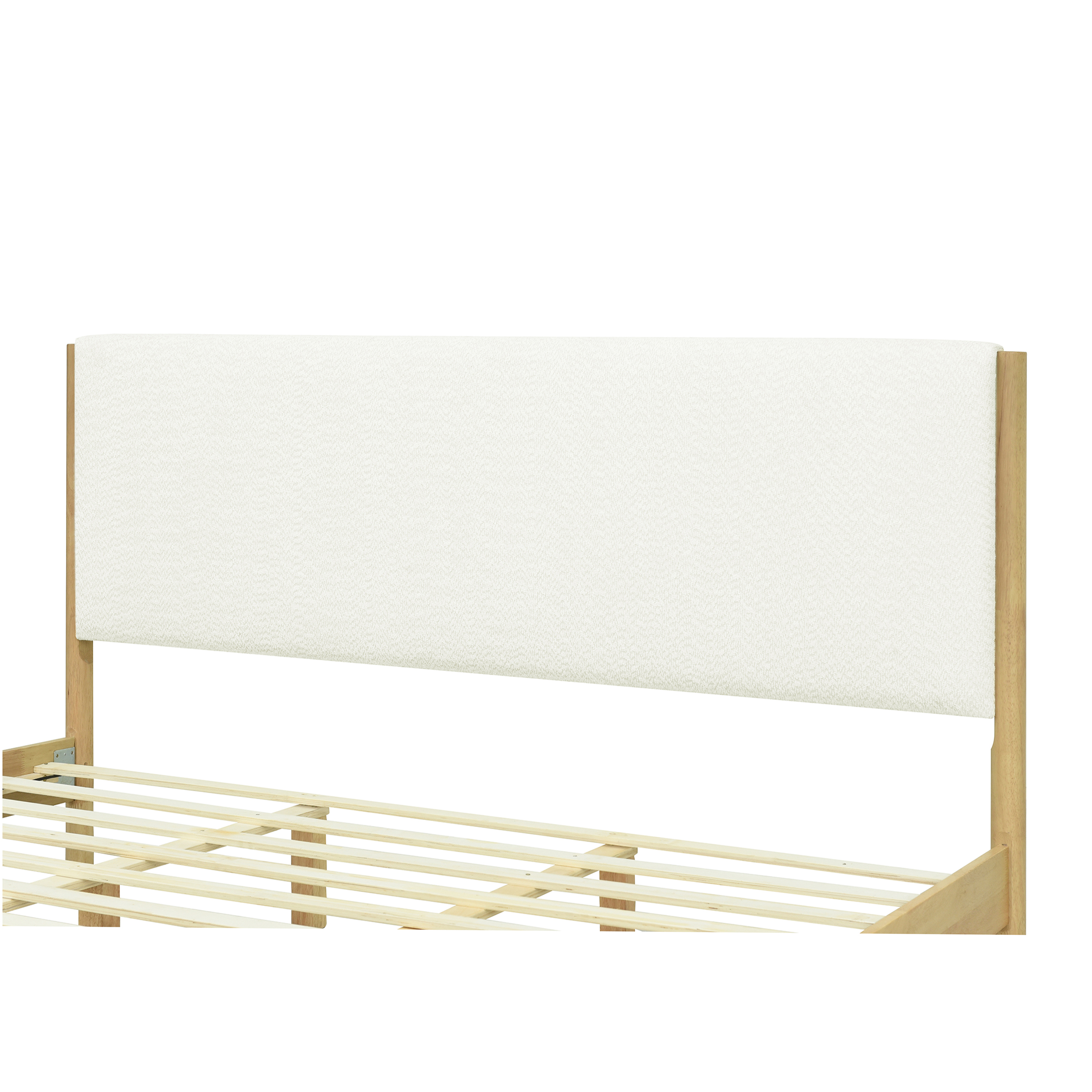 JERFIT Modern King Size Upholstered Platform Bed Frame with Boucle Fabric and Wood Legs, No Box Spring Needed, White