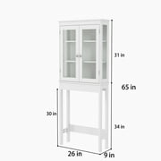 Bathroom Cabinet Storage Cabinet Wall Cabinet, Over the Toilet Bathroom Space Saver, with 3-Wood Shelves and 2-Glass Doors