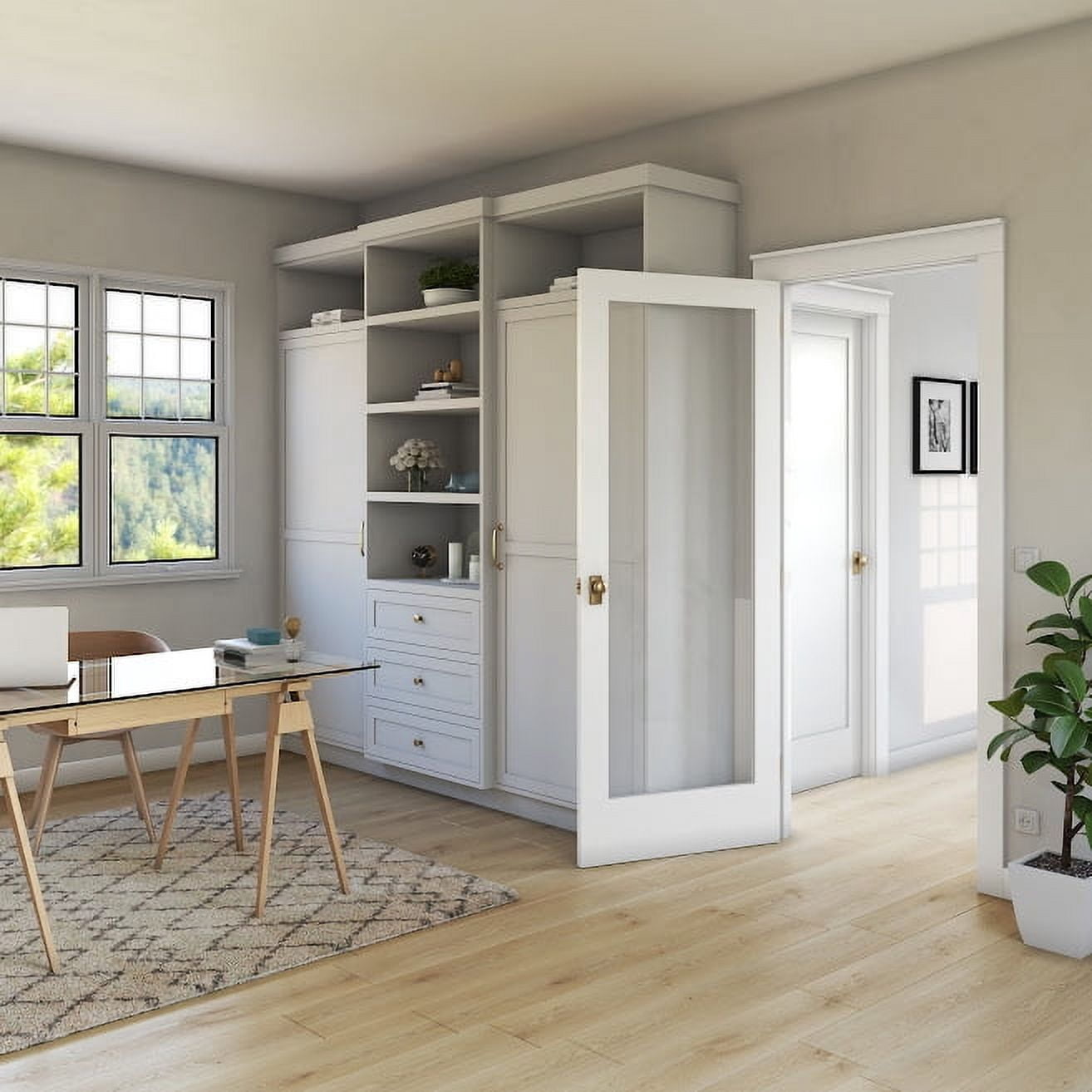 36 in. x 80 in. x 1-3/8 in. Clear Glass 1-Lite Shaker Primed Solid Wood Core Interior Door Slab