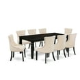 thumbnail image 2 of LGFR9-BLK-02 9Pc Dining Set Includes a Rectangle Dining Table with Butterfly Leaf and Eight Parson Chairs with Light Beige Fabric, Black Finish, 2 of 10