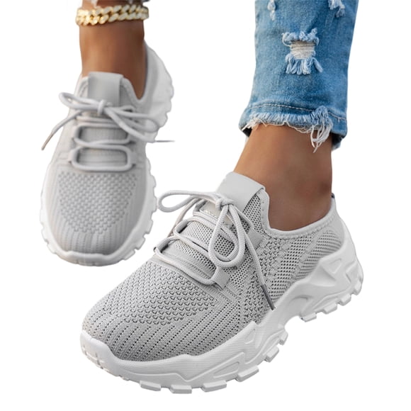 HTHLVMD Women's Casual Platform Sneakers, Breathable Mesh Chunky Dad Shoes, Women's Mesh Orthopedic Running Walking Sneakers Lightweight Breathable Lace Up Tennis Sneakers, Gray 7.5