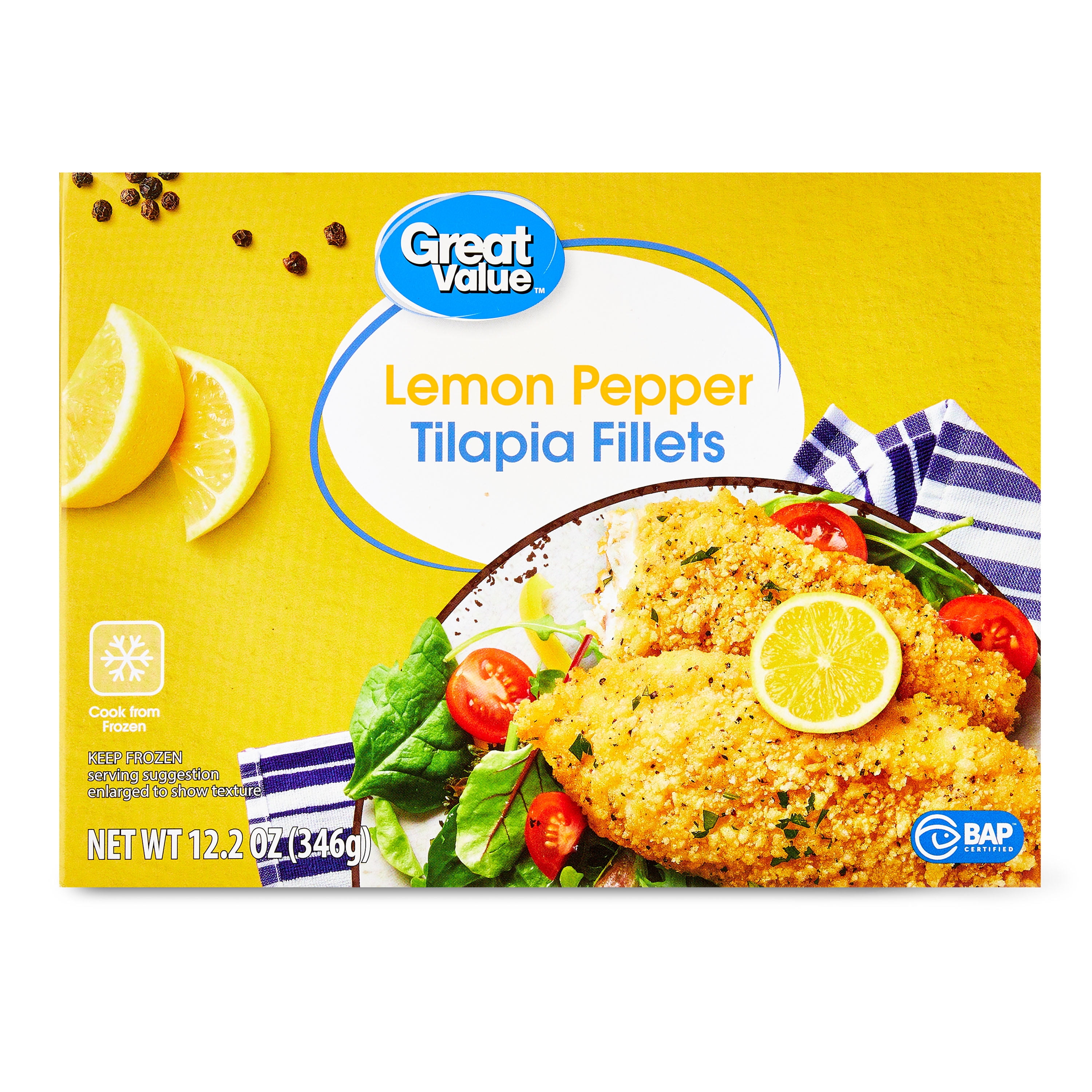 Great Value Lemon Pepper Tilapia Fillets, 12.2 oz (Frozen)