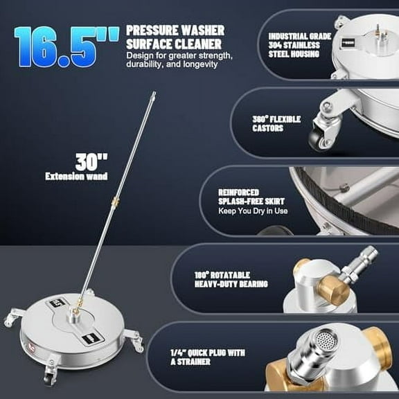 Homdox 16.5" Pressure Washer Surface Cleaner, MAX 4000PSI, 4GPM with Extension Wands, 360° Swivel Casters, 2 Nozzles, for Driveways, Sidewalks, Patios