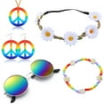 thumbnail image 6 of Bohemian Hippie Carnival Glasses and Peace Symbol Logo Earrings Necklace Wreath Headband suit - style：style 38；, 6 of 6