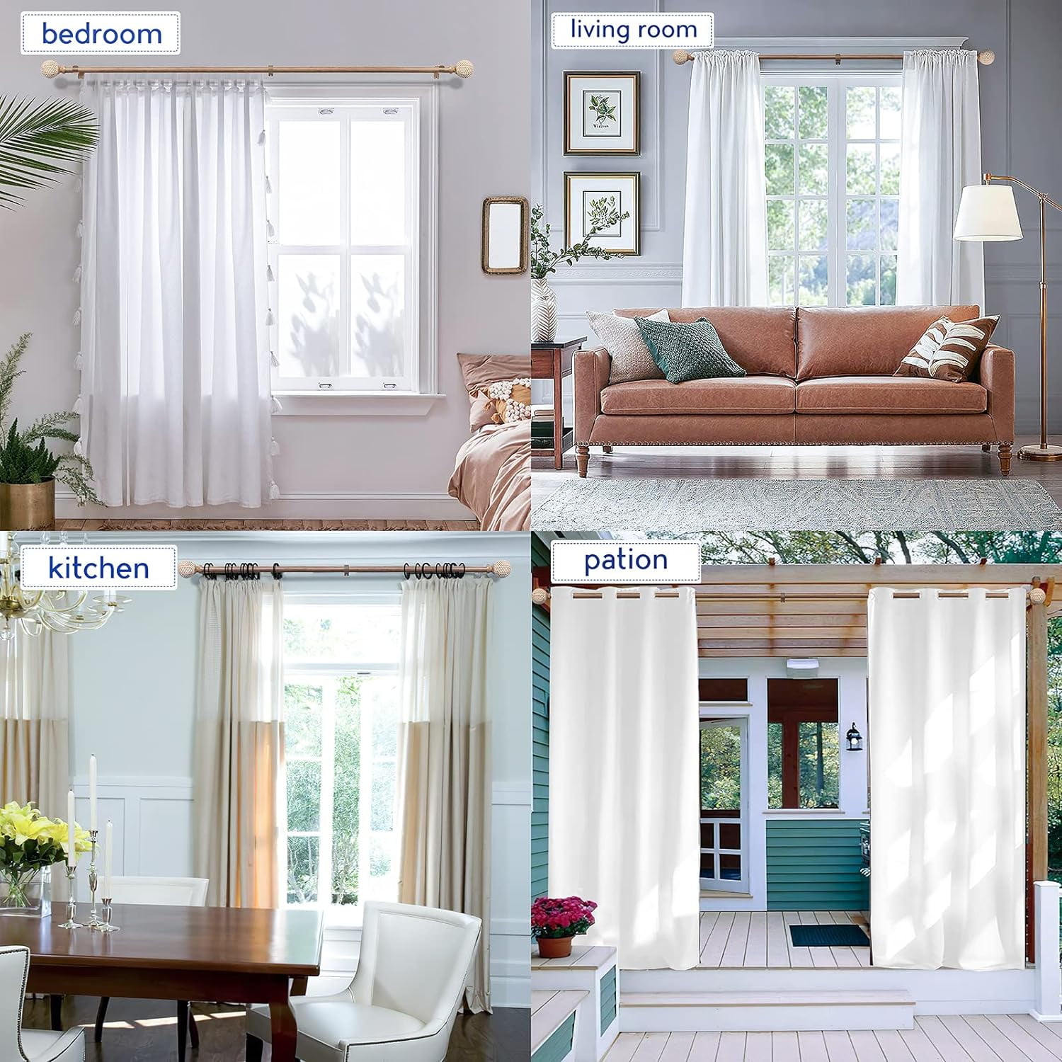 Black Curtain Rods for Windows: 1 Inch Diameter Adjustable Drapery Rods 72" to 144", Heavy Duty Window Curtain Rod with Leaf Pattern Finials