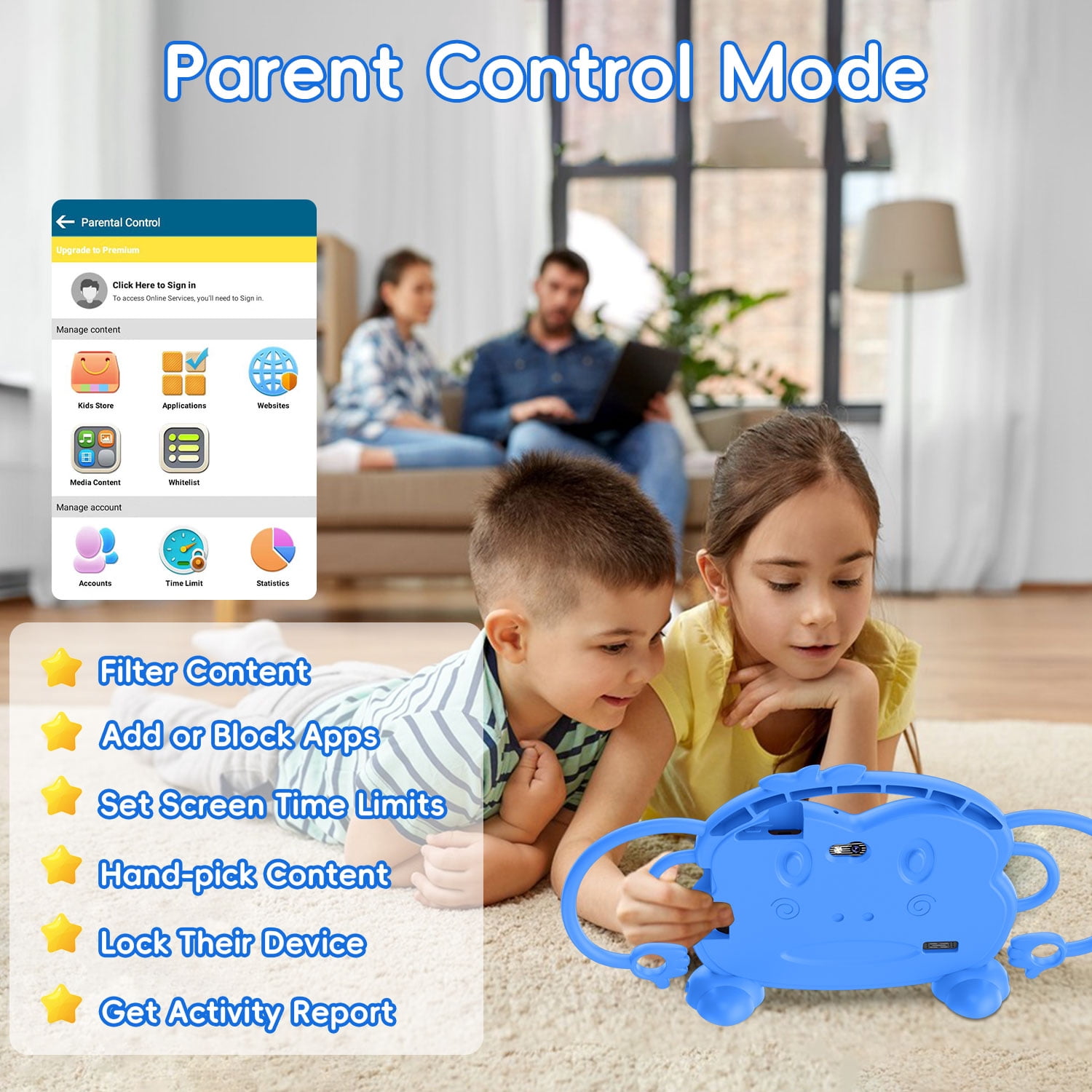 Kids Tablet, 7 inch Android Tablet for Kids, 6GB RAM 32GB ROM Quad-Core Toddler Tablet with Shockproof Case, Bluetooth, WiFi, Parental Control, 2MP+2MP Dual Camera, GPS, Games