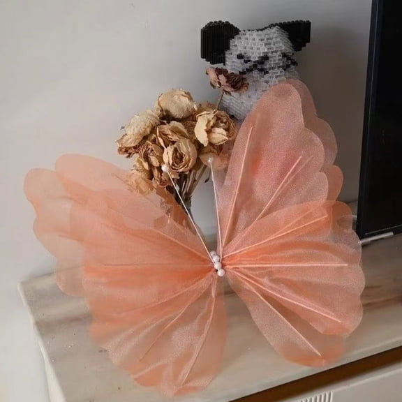 3D Large Mesh Butterfly Decor, Outdoor Photography Props, Wedding & Garden Ornament for Home & Event Decor (Orange)