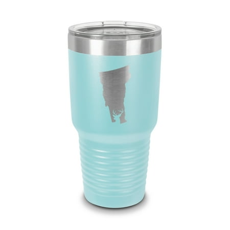 

Vermont Deer State Tumbler 30 oz - Laser Engraved w/ Clear Lid - Stainless Steel - Vacuum Insulated - Double Walled - Travel Mug - buck hunt hunting rifle vt - Light Blue