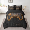 thumbnail image 2 of Manfei Neon Orange Gamepad Bedding Comforter Set 7pcs for Boy, Chic Honeycomb Abstract Queen Bedding Sets, Modern Video Game Reversible Queen Sheet Sets, Super Cozy Room Decor, 2 of 7