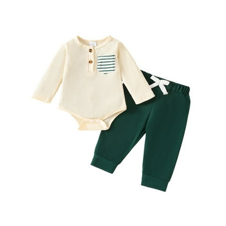 

MIPREWUY Baby Boy Girl Fall Outfit Striped Long Sleeve Romper Elastic Waist Pants with 3D Bow 2 Piece Set