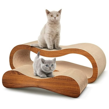 CJC Cat Scratcher Cardboard Lounge Bed, 2 in 1 Cat Scratching Post, Wave Shaped Board Pads, Prevents Furniture Damage