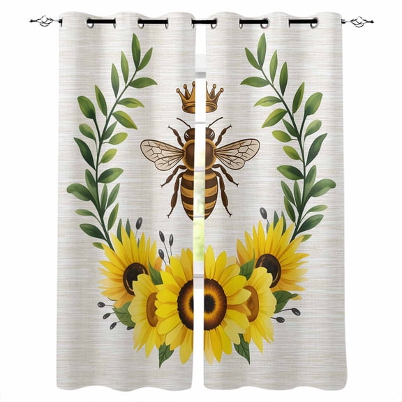 Sunflowers Bees Blackout Curtains 54 Inches Long, Spring Farmhouse Honey Flowers Leaves Thermal Insulated Black Out Curtains, Darkening Window Curtain Drapes for Bedroom Living Room 45"x54" 2 Panels