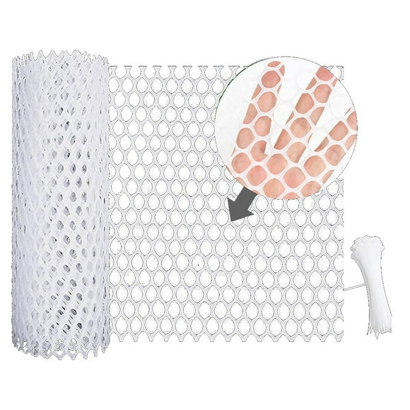 Plastic Chicken Wire Fence Mesh,Fencing Wire for Gardening, Poultry Fencing, Chicken Wire Frame for Floral Netting White,1 x Poultry Fencing 30 x cable ties,White