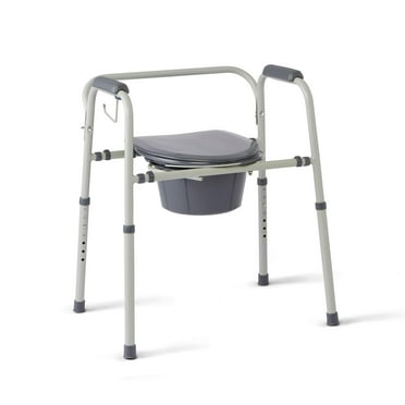 Medline Steel 3-in-1 Bedside Toilet Commode with Microban, 350lb Weight Capacity, Gray