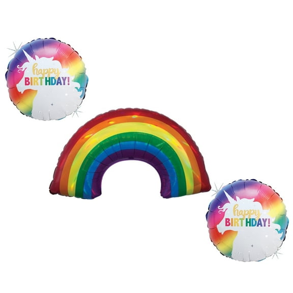 LOONBALLOON Unicorn Theme Balloon Set, 2x Glitter Unicorn Birthday Holographic Balloon, 34 Inch Rainbow Iridescent Holographic Balloon