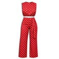 thumbnail image 5 of Women 2 Piece Summer Polka Dot Matching Outfit Set, Sleeveless Crop Top Tie Waist High Rise Wide Leg Pants Slim Fit Casual Vacation Tracksuit Red M(M), 5 of 6