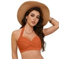 thumbnail image 4 of Women Halter Bikini Tops Push Up Retro Bathing Suits Padded Swimsuit Top Only No Bottom (Orange, L), 4 of 9