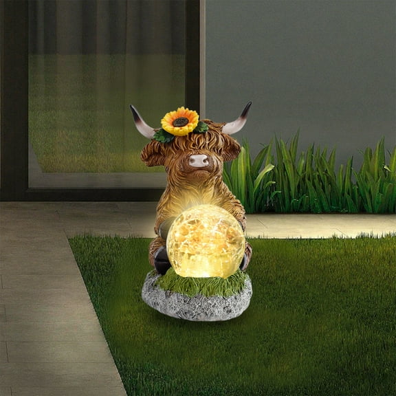 Solar Powered LED Yak Statue Outdoor Garden Decor Resin Animal Figure with Automatic Lighting for Yard Patio Pathway Lawn