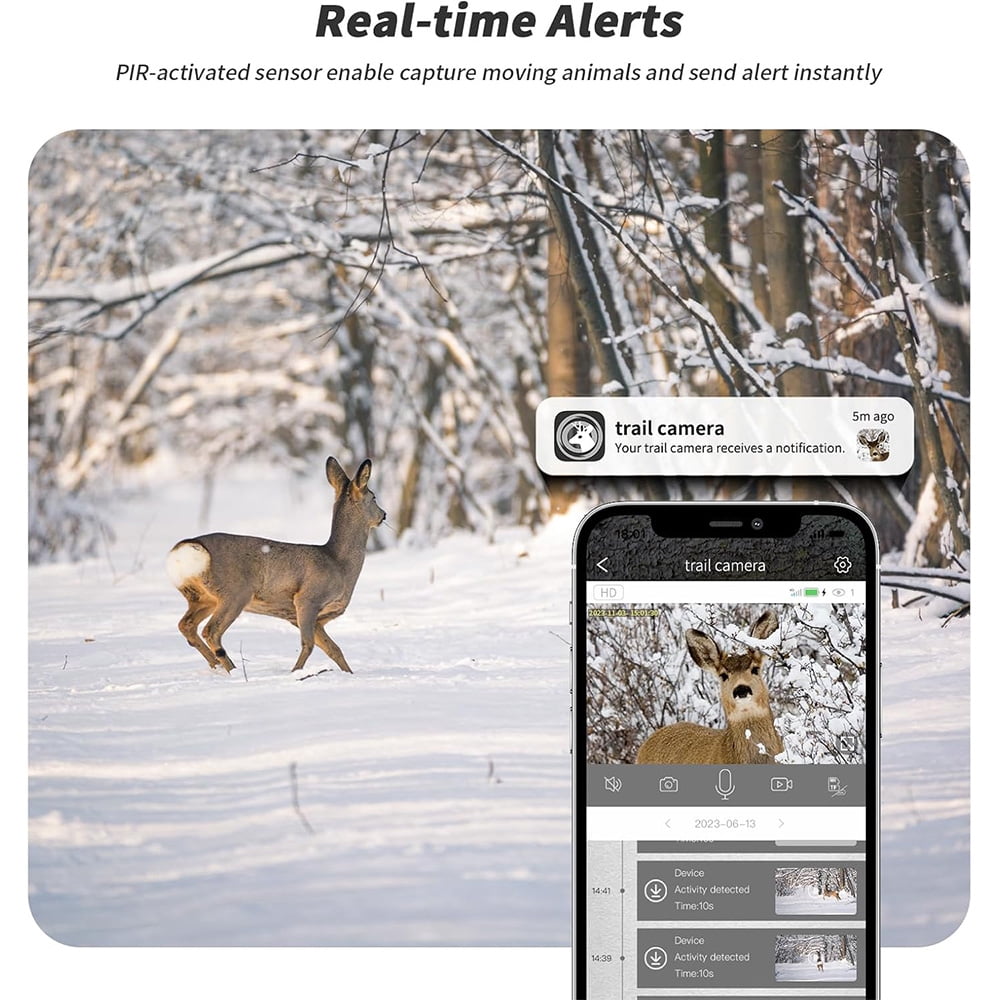 GMOX 4G LTE Cellular Solar Trail Camera, Wireless Game Hunting Camera with 10400mAh Battery, 950nm No Glow Night Vision, IP66 Waterproof, Leaf