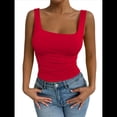 thumbnail image 1 of Camiseta Básica de Verano Sin Mangas con Cuello Cuadrado y Fruncido para Mujer. Rojo L, 1 of 9