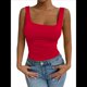 thumbnail image 1 of Camiseta Básica de Verano Sin Mangas con Cuello Cuadrado y Fruncido para Mujer. Rojo L, 1 of 9