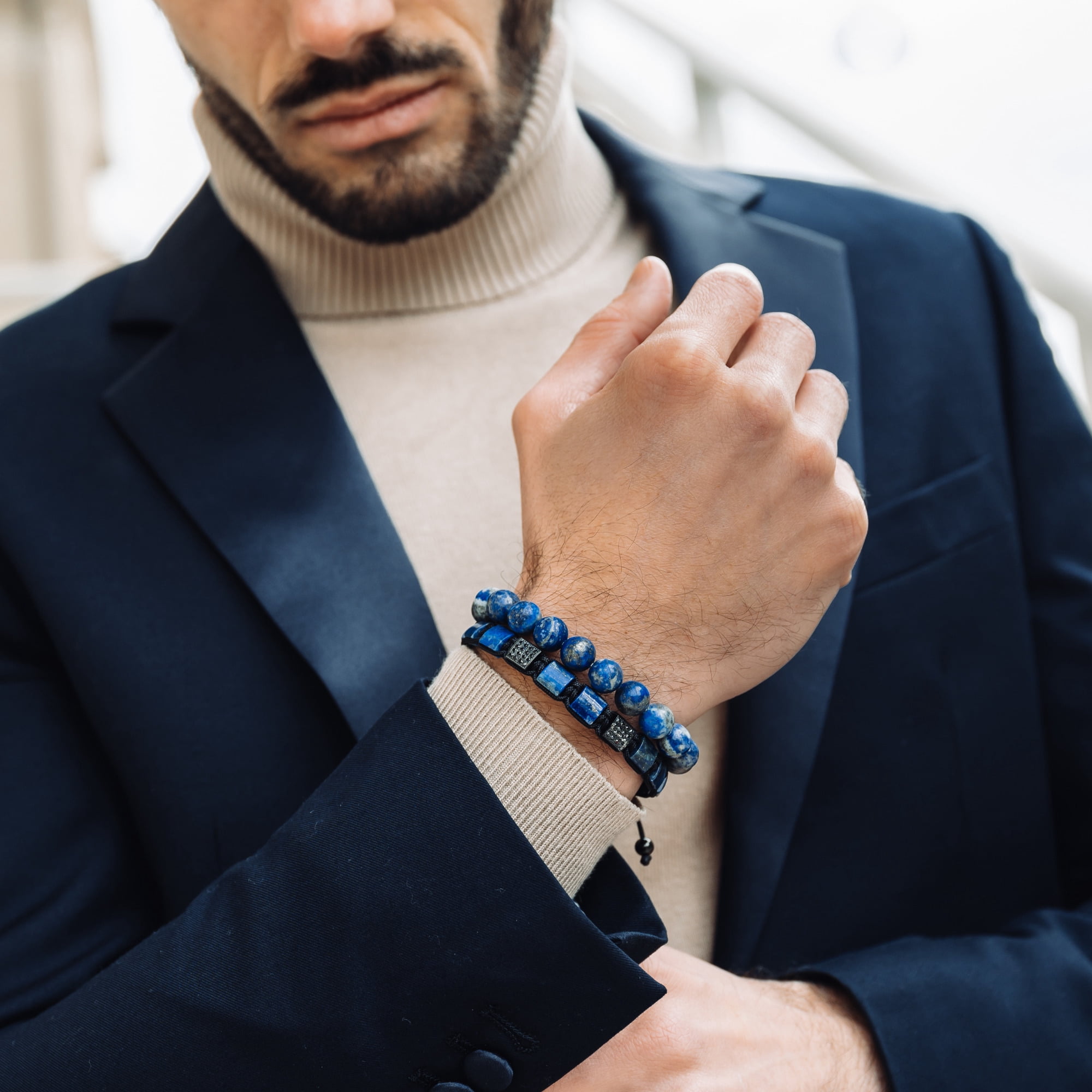 Men's LAPIS LAZULI Flat Bead Bracelet | Gift for Men | One Size Fits All | 100% Natural | Gemstone Adjustable Bracelet