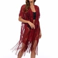 thumbnail image 6 of BLTIBY Kimonos Swimsuit Cover up for Women Lace Cardigan Summer Kimono Open Front Sheer Long Boho Coverups Red Free Size, 6 of 6