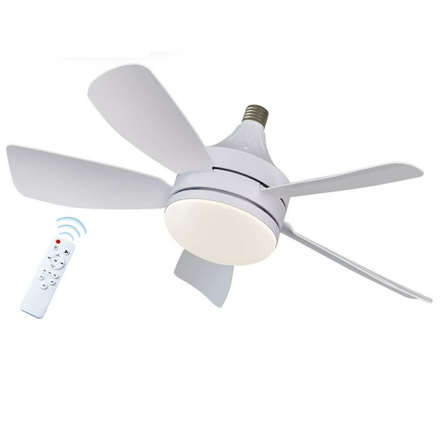 Ventilateur de Plafond Intelligent 2-en-1 à DEL de 35 W avec Télécommande - 3 Vitesses Réglables, Minuterie 2/4 H, Couleur et Luminosité à Intensité Réglable, Installation Sans Câblage, Corps et Pales Blancs ABS+PC, Compatible Ampoule E27,
